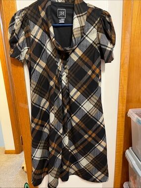 JH Collectibles Black Brown and Cream Plaid Mini Dress
